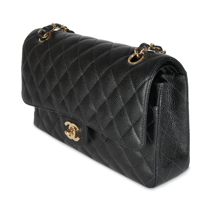 Chanel 24K Black Quilted Caviar Medium Classic Double New Bag