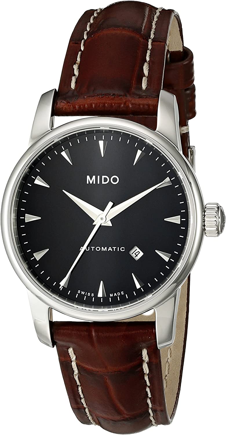 title:Mido Women's M76004188 Baroncelli 29mm Automatic Watch;color:Black Dial Brown Band