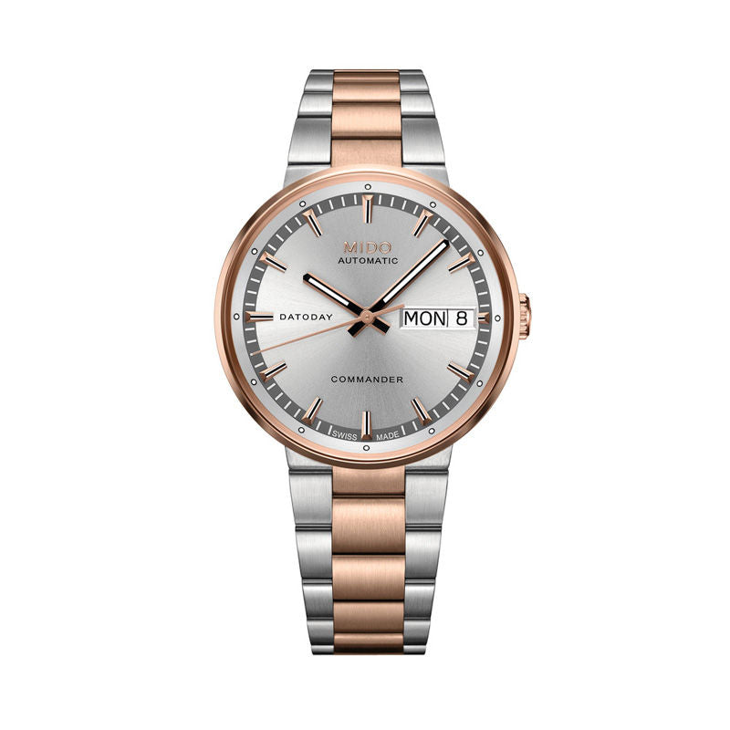 title:Mido Men's M0144302203180 Commander II 40mm Automatic Watch;color:Silver and Rose Gold