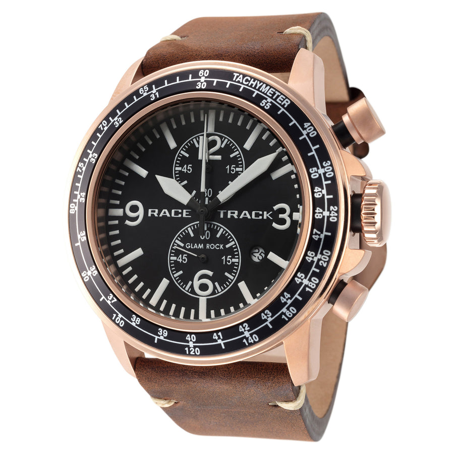 title:Glam Rock Men's GR-107-22 Racetrack Action Tachymeter 46mm Quartz Watch;color:Brown