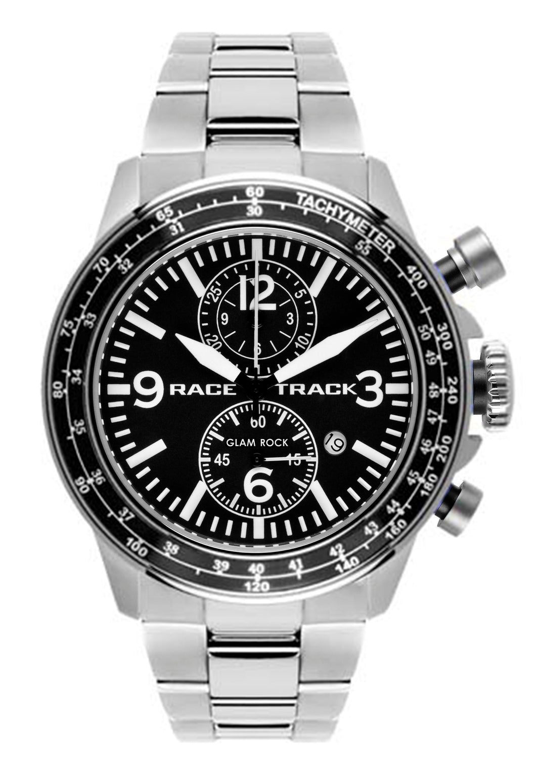 title:Glam Rock Men's GR-105-22 Racetrack Action Tachymeter 46mm Quartz Watch;color:Silver