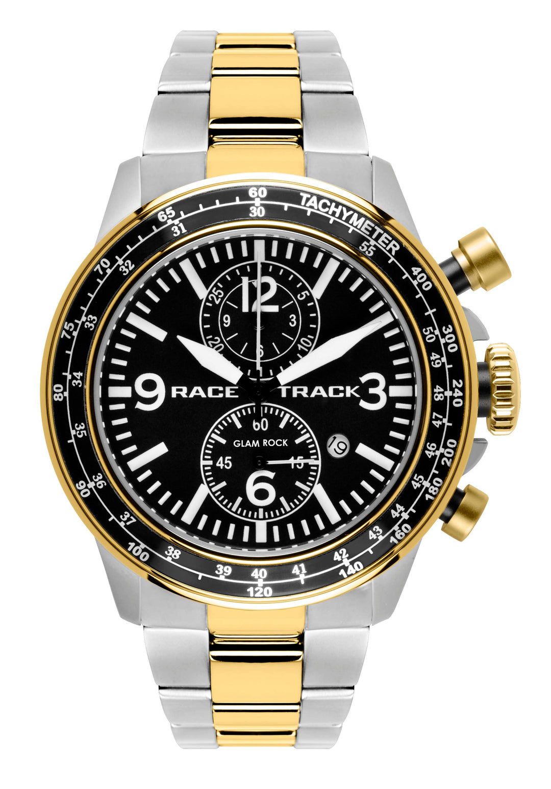 title:Glam Rock Men's GR-106-22 Racetrack Action Tachymeter 46mm Quartz Watch;color:Silver and Gold