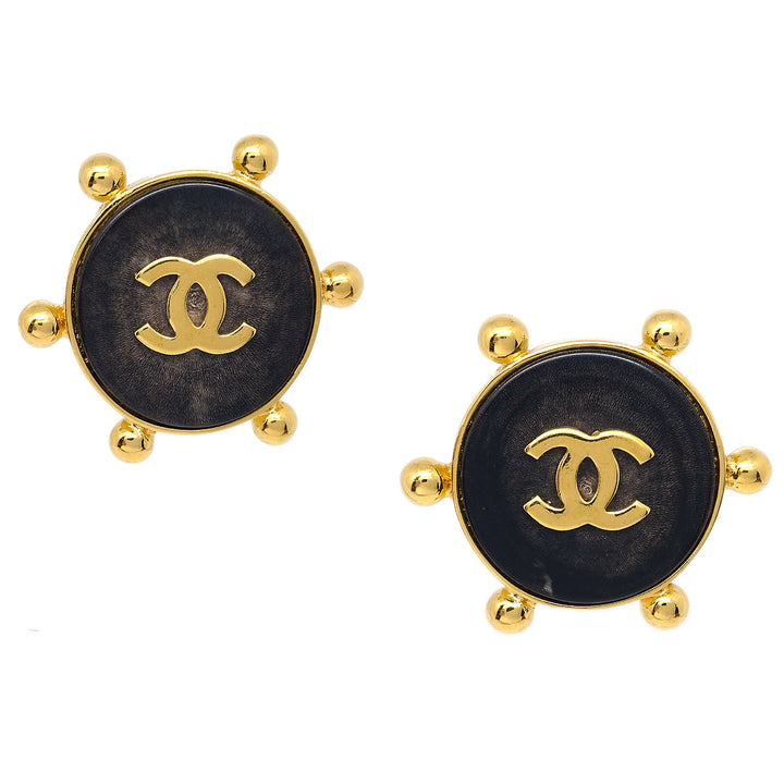 Top Quality Chanel Button Earrings Dark Brown