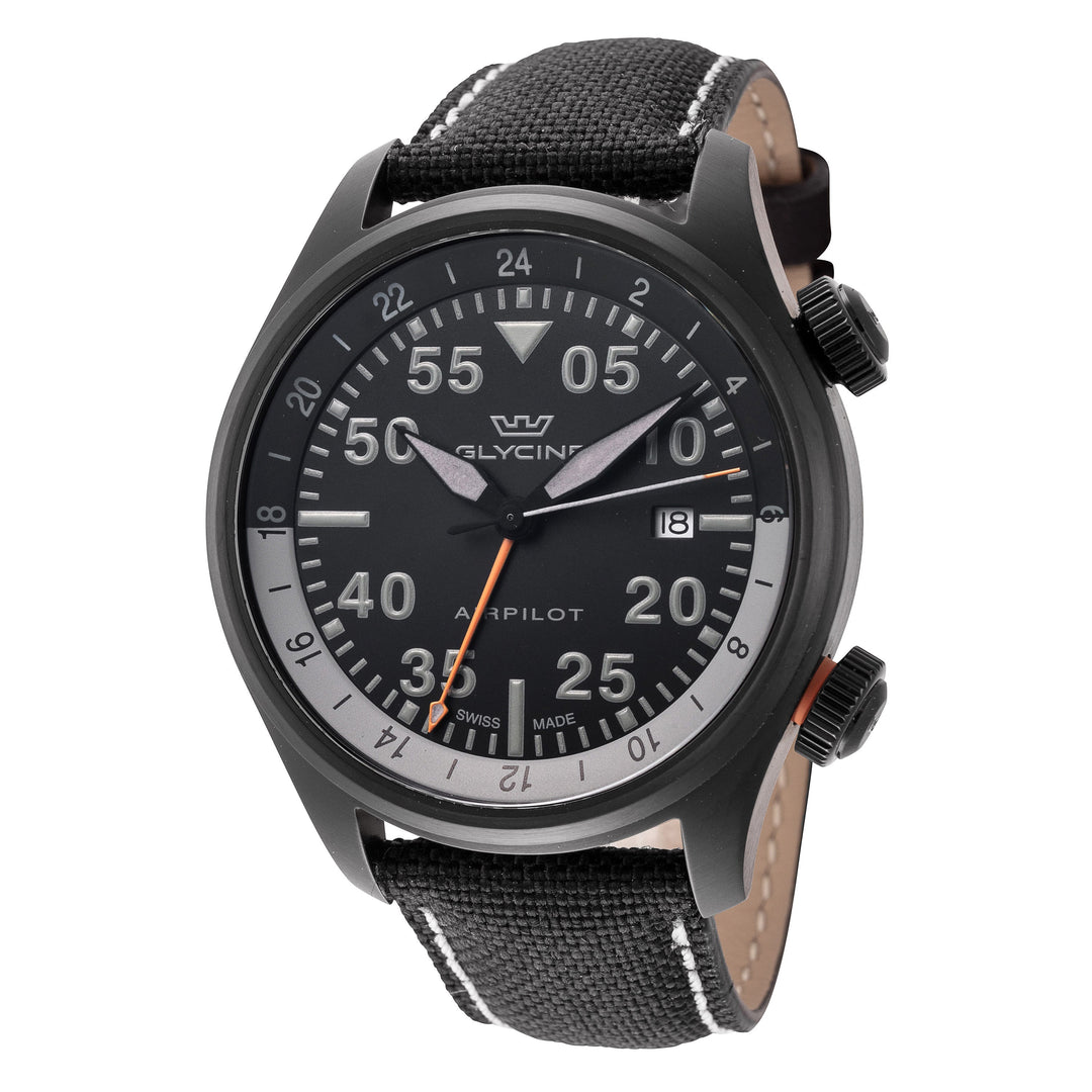 title:Glycine Men's GL0435 Airpilot GMT 44mm Quartz Watch;color:Black White Stitching