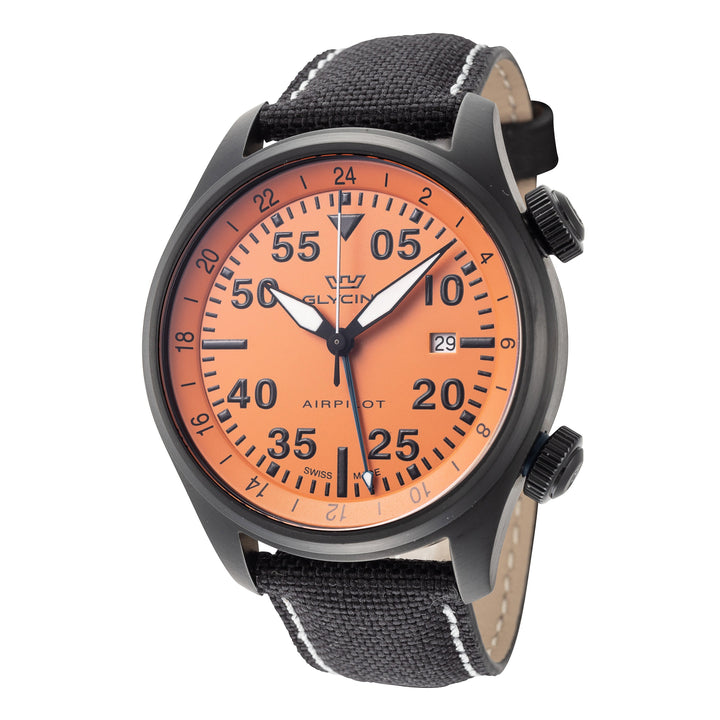 title:Glycine Men's GL0436 Airpilot GMT 44mm Quartz Watch;color:Black White Stitching