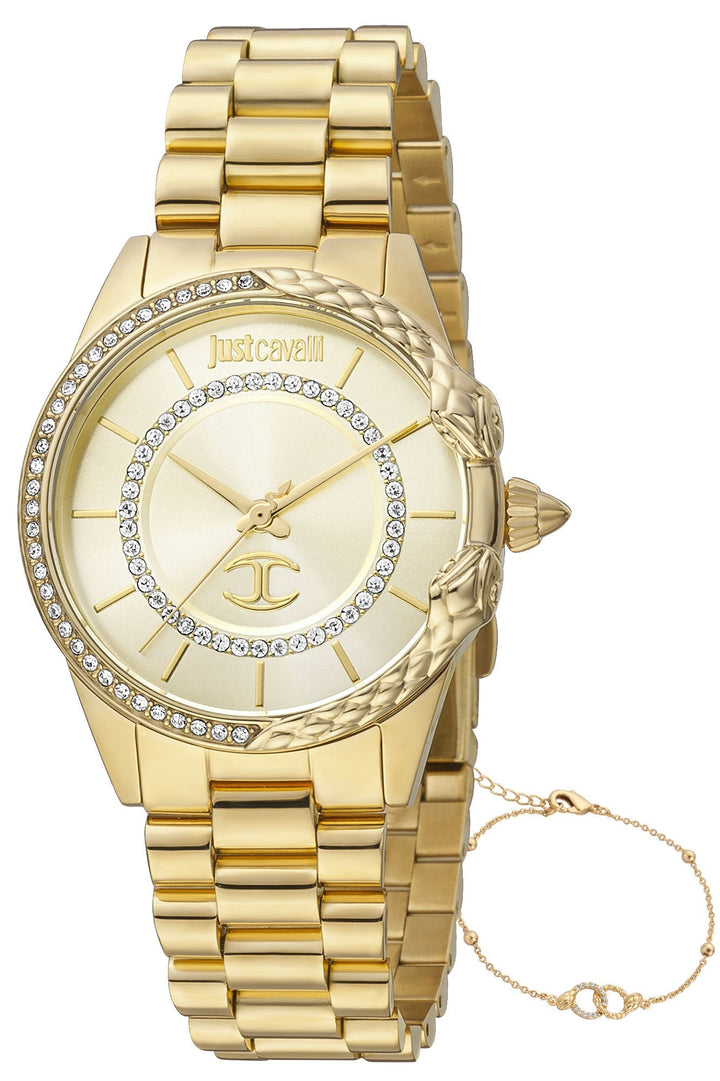 title:Just Cavalli Animalier JC1L095 Set Catena 32mm Quartz Women's Watch;color:Champagne Dial Gold Band