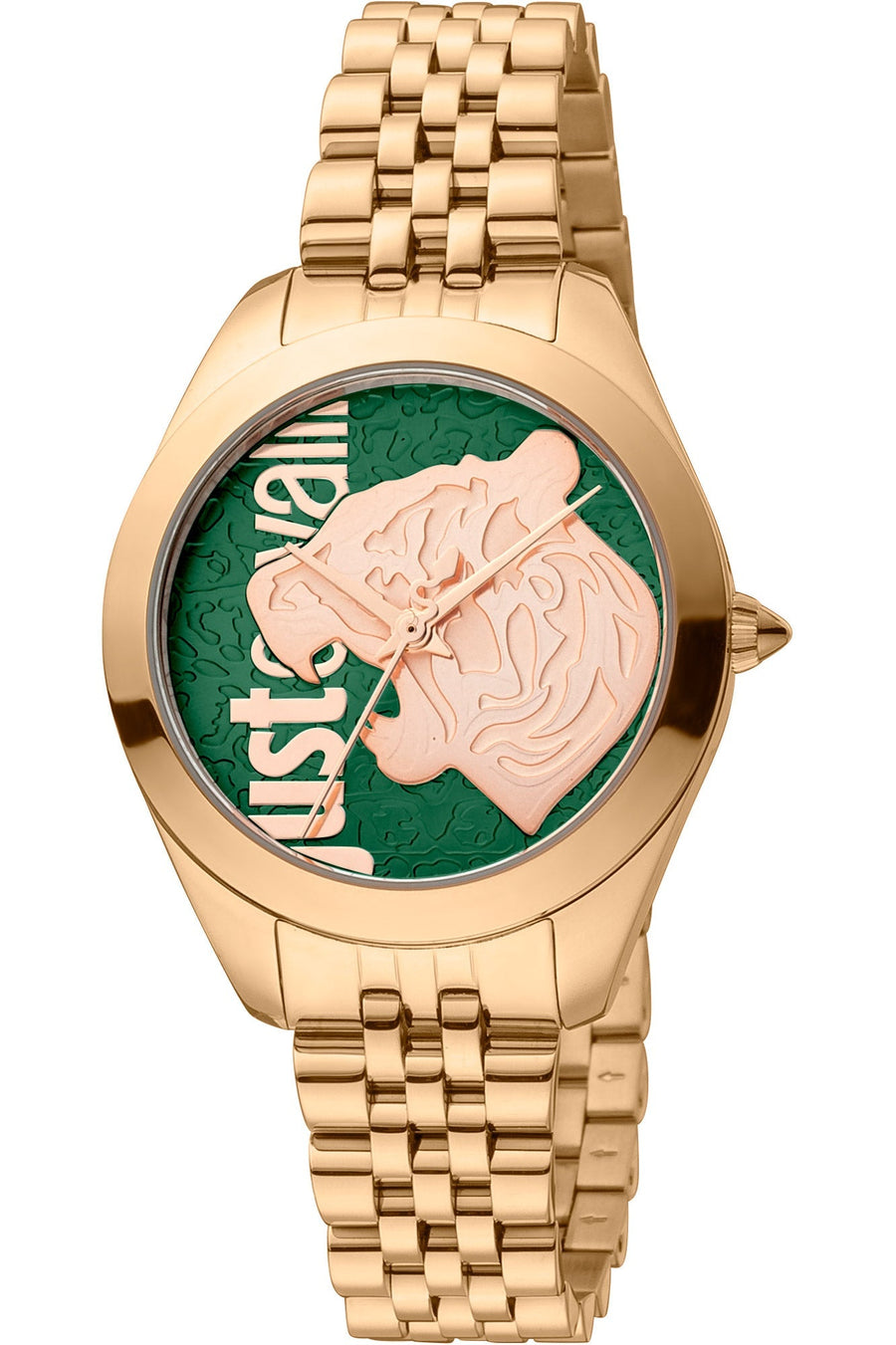 title:Just Cavalli Animalier JC1L210 Pantera 32mm Quartz Women's Watch;color:Green Dial Rose Gold Band