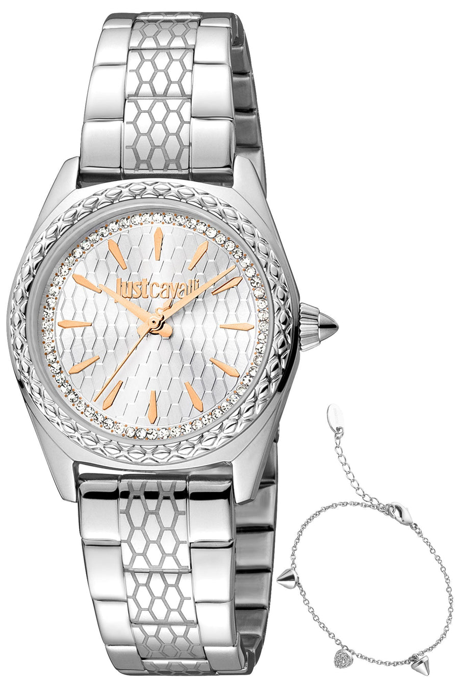 title:Just Cavalli SET JC1L239 Fashion Glam 30mm Quartz Women's Watch;color:Silver Dial Silver Band
