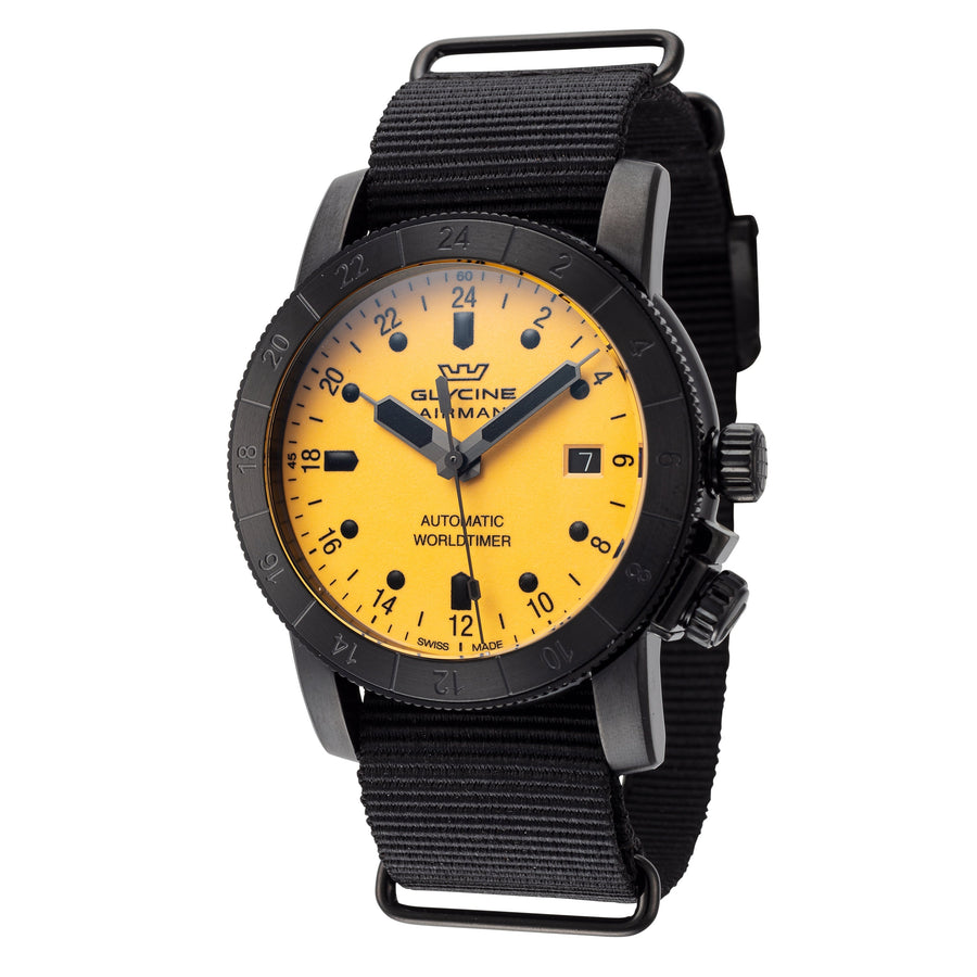 title:Glycine Men's GL0463 Airman Contemporary 42mm Automatic Watch;color:Orange Dial Black Band