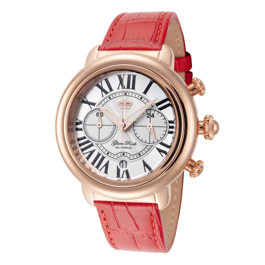 title:Glam Rock Women's GR-031-22 Ball Harbour 40mm Quartz Chronograph Watch;color:Red