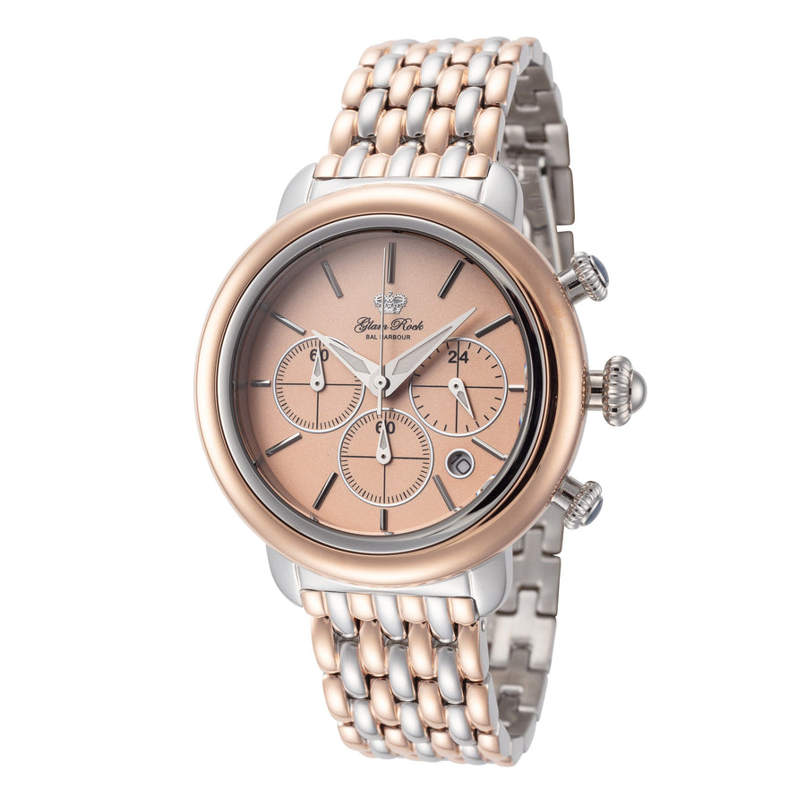 title:Glam Rock Women's GR-035-22 Ball Harbour 40mm Quartz Chronograph Watch;color:Silver and Rose Gold