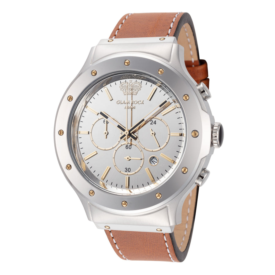 title:Glam Rock Men's GR-053-22 Marine 45mm Quartz Chronograph Watch;color:Brown