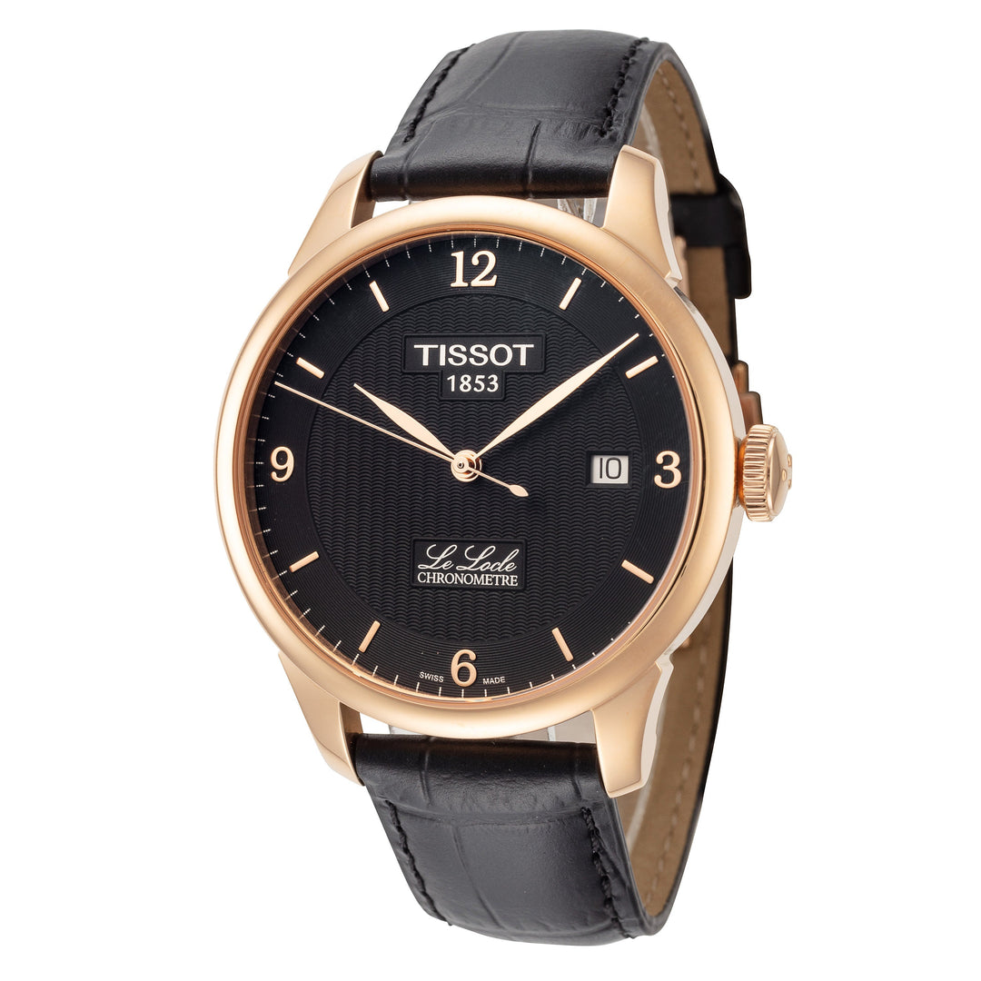 title:Tissot Men's T0064083605700 Le Locle 39.3mm Black Dial Leather Watch;color:Black