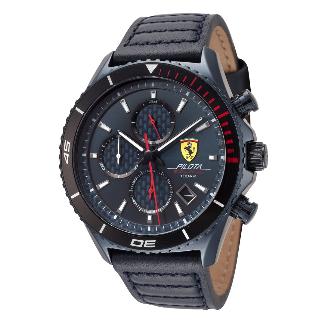 title:Ferrari Men's 830774 Pilota 44mm Blue Leather Watch;color:Blue Dial Blue Band