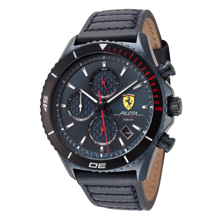 title:Ferrari Men's 830774 Pilota 44mm Blue Leather Watch;color:Blue Dial Blue Band