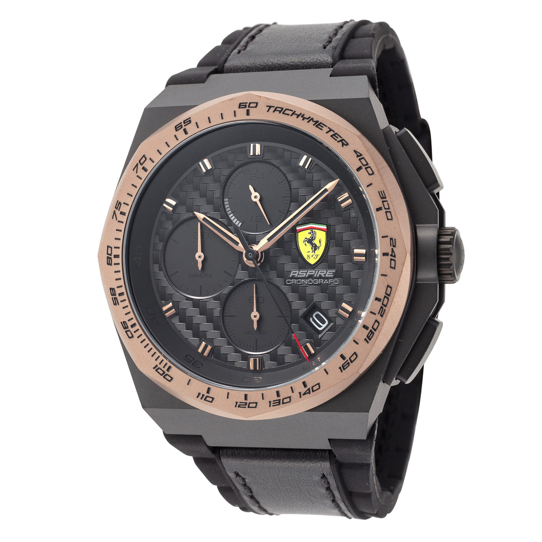 title:Scuderia Ferrari Men's 0830867 Aspire 44mm Quartz Watch;color:Black Dial Black Band
