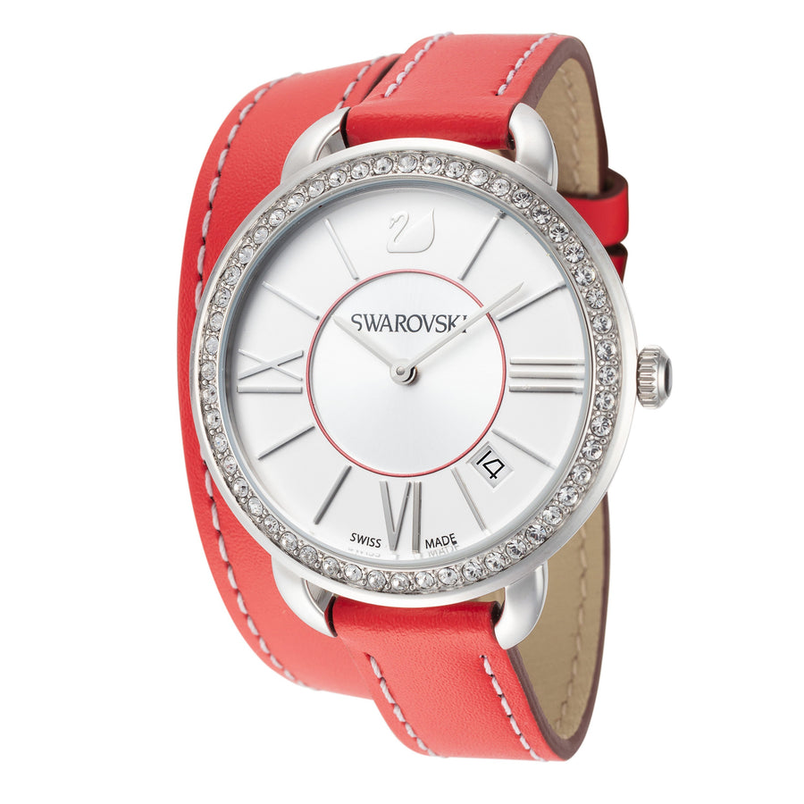 title:Swarovski Women's Alia Day Double Tour 37mm White Quartz Watch;color:White Dial Red Band