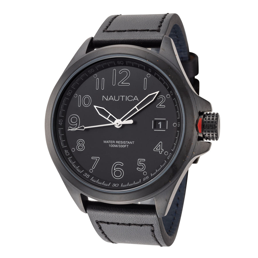 title:Nautica Men's NAPGLP004 Glenrock Lagoon 46mm Quartz Watch;color:Black
