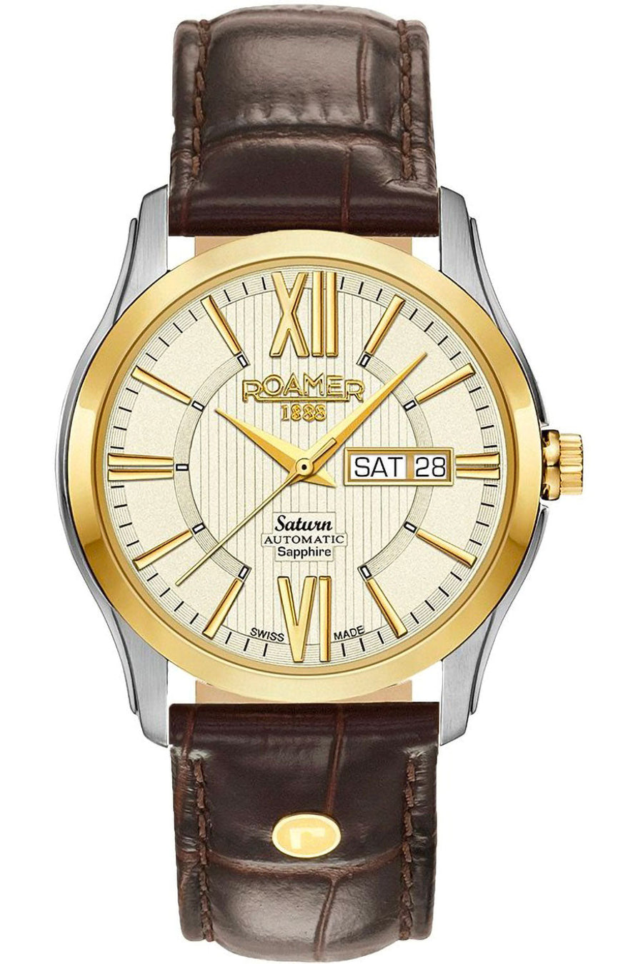 title:Roamer Men's 960637-47-33-09 Saturn II 40mm Manual-Wind Watch;color:Champagne Dial Brown Band