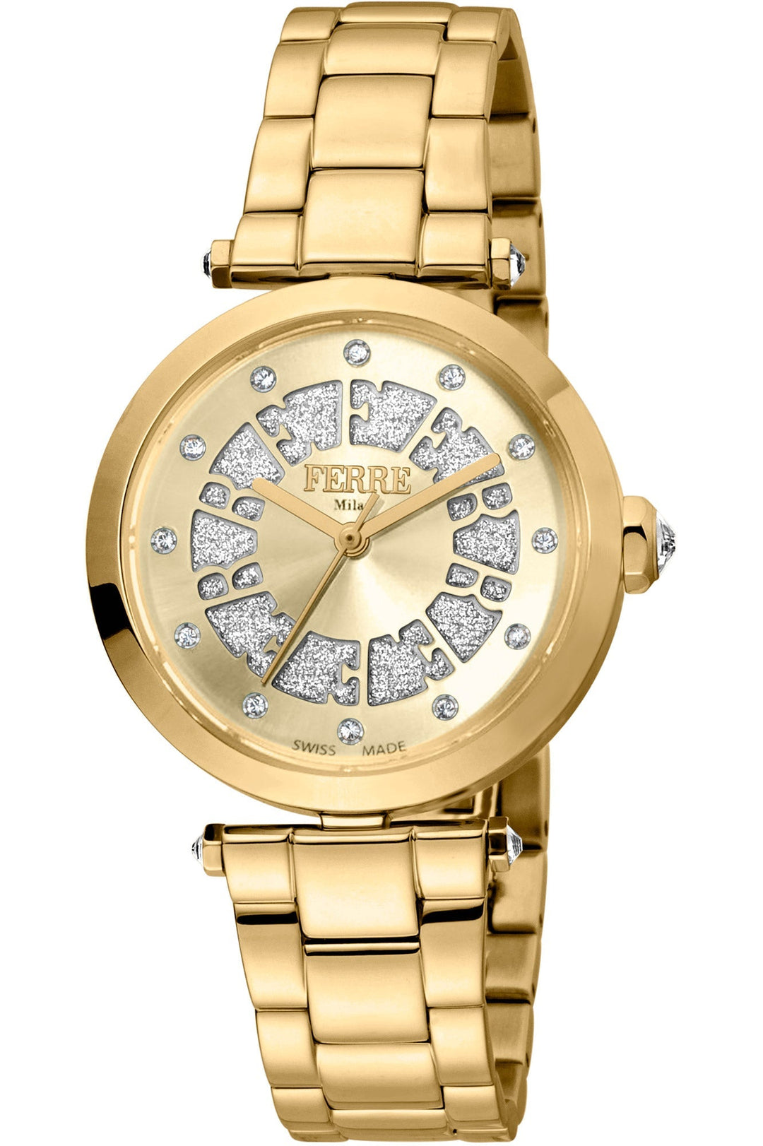 title:Ferre Milano Women's FM1L133M0021 Fashion 32mm Quartz Watch;color:White Dial Gold Band