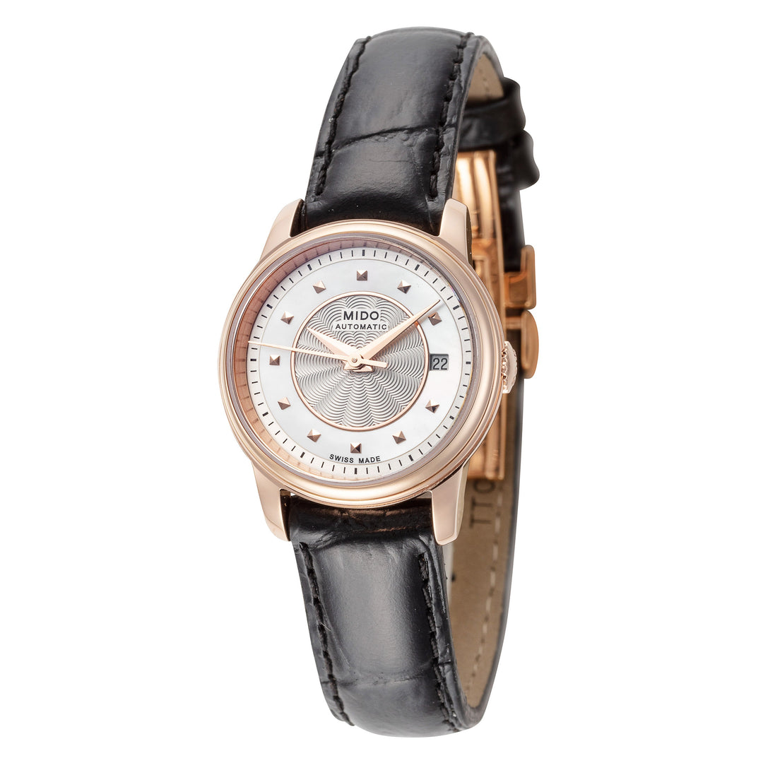 title:Mido Women's M010.007.36.111.00 Baroncelli III Mini 25mm Automatic Watch;color:Mother-of-Pearl Dial Black Band