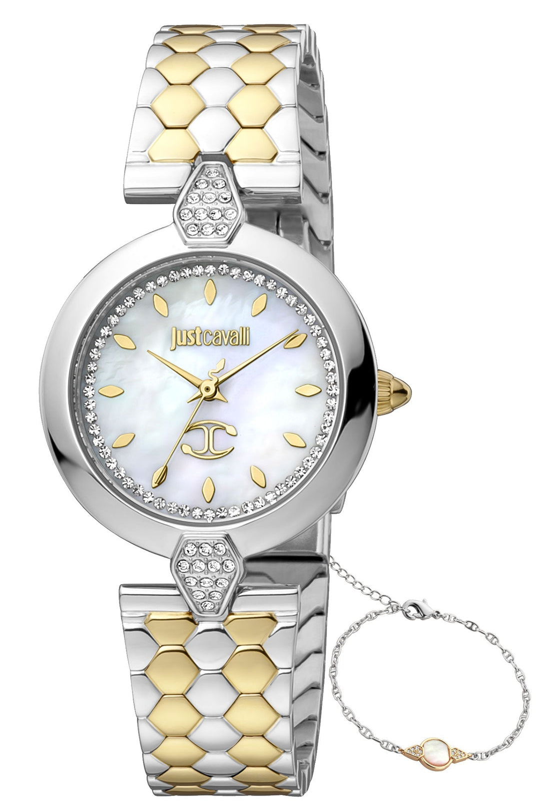 title:Just Cavalli Women's JC1L194M0085 Glam Chic Donna Moderna 30mm Quartz Watch;color:White Dial Silver Band