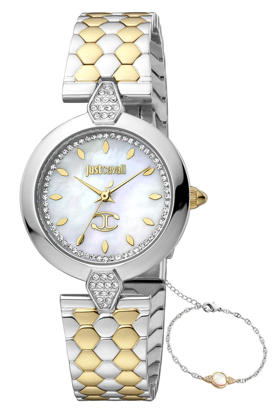 title:Just Cavalli Women's JC1L194M0085 Glam Chic Donna Moderna 30mm Quartz Watch;color:White Dial Silver Band