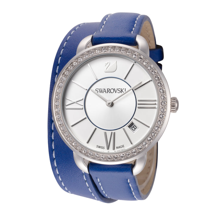 title:Swarovski Women's Alia Day Double Tour 37mm White Quartz Watch;color:White Dial Blue Band