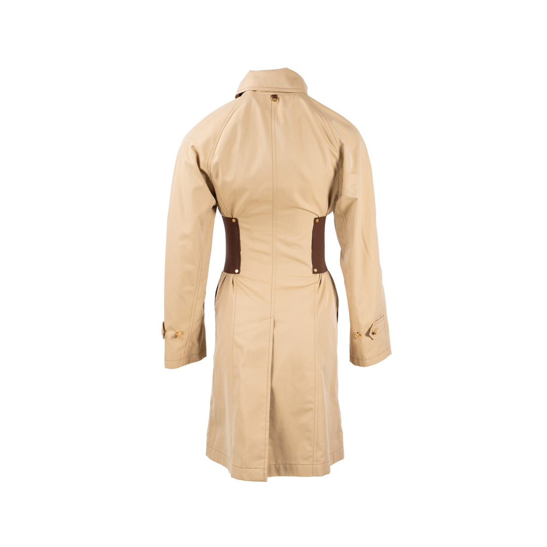 Burberry Size IT36 Corset-Belt Long Gabardine Trench Coat Cotton Light Beige