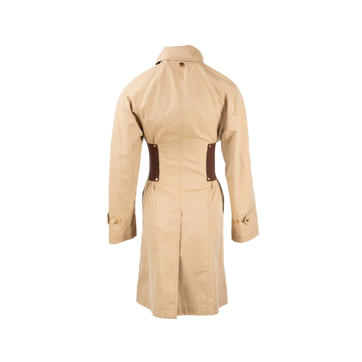 Burberry Size IT36 Corset-Belt Long Gabardine Trench Coat Cotton Light Beige
