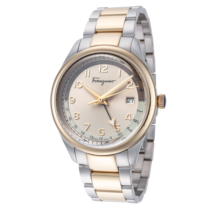title:Ferragamo Men's Timeless 40mm Quartz Watch SFMU00422;color:Silver and Gold