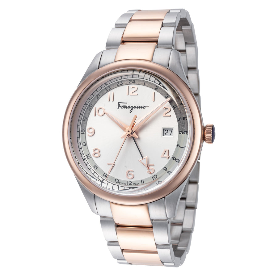 title:Ferragamo Men's Timeless 40mm Quartz Watch SFMU00522;color:Silver and Rose Gold