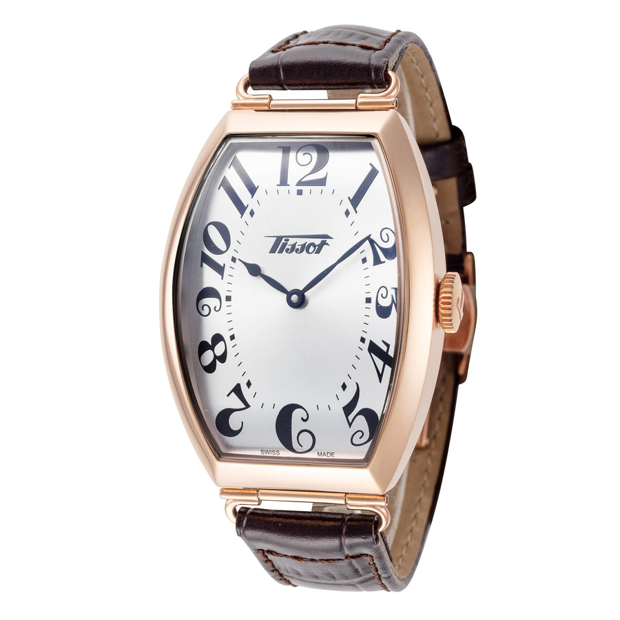 title:Tissot Men's T1285093603200 Heritage 42.45mm Quartz Watch;color:Silver Dial Brown Band