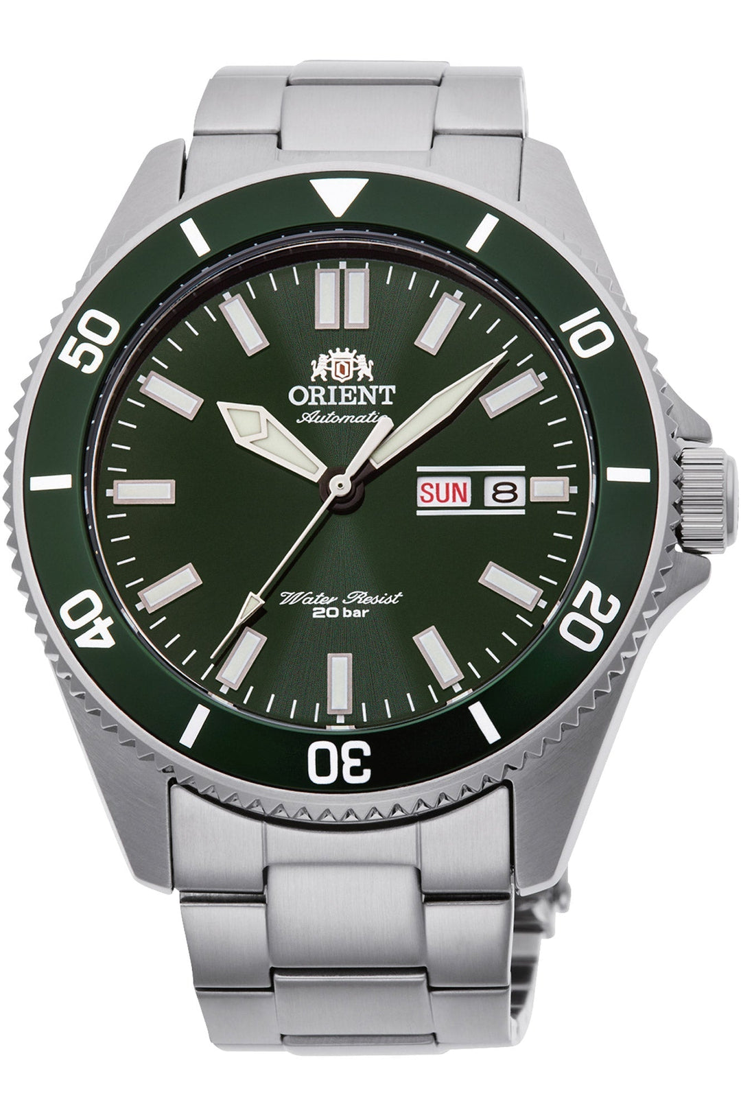 title:Orient Men's RA-AA0914E19B Sport Kano Big Mako 44mm Manual-Wind Watch;color:Green Dial Silver Band