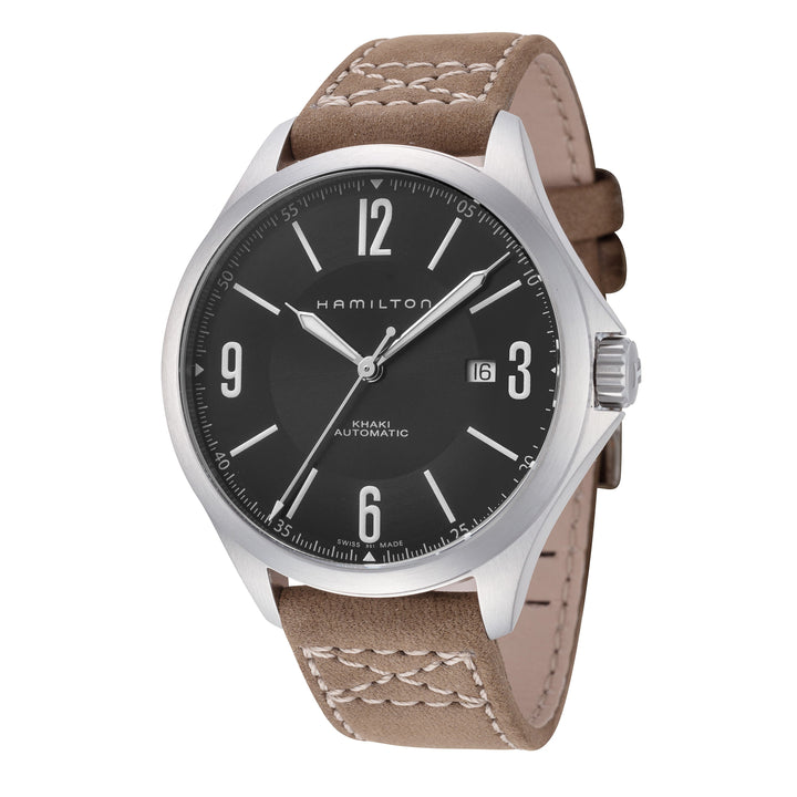 title:Hamilton Men's H76665835 Khaki Aviation 42mm Automatic Watch;color:Black Dial Olive Green Cream Stitching Band