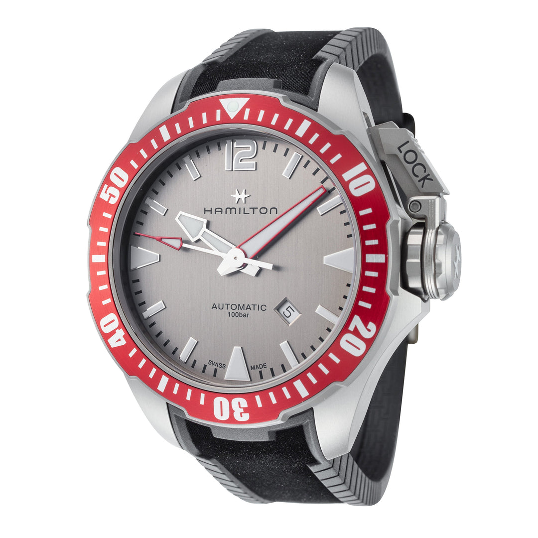title:Hamilton Men's H77805380 Khaki Navy Frogman 46mm Automatic Titanium Watch;color:Black