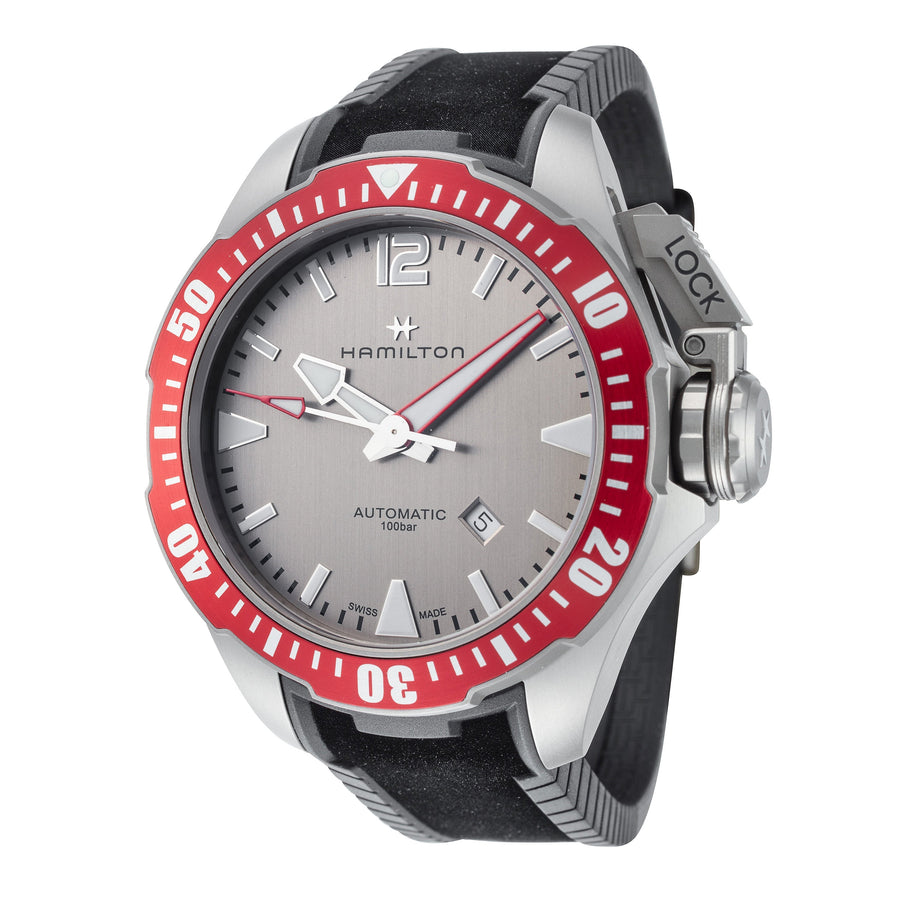 title:Hamilton Men's H77805380 Khaki Navy Frogman 46mm Automatic Titanium Watch;color:Black