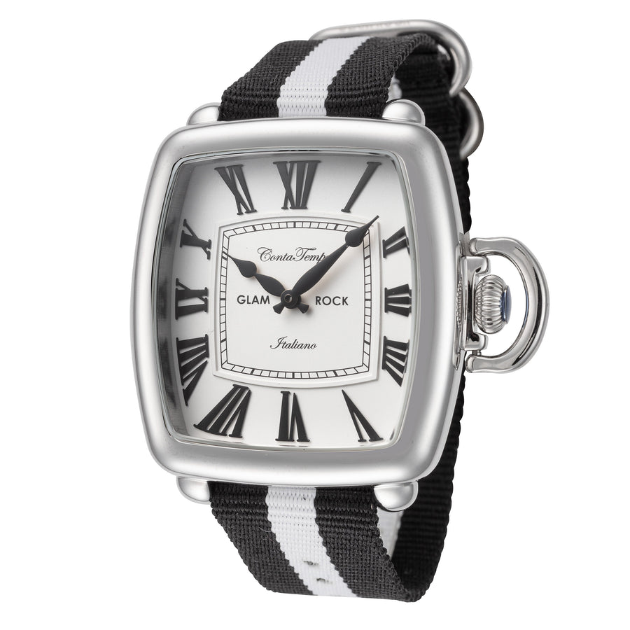 title:Glam Rock Men's GR28083F Vintage 40mm Quartz Watch;color:White Dial Black and White Band