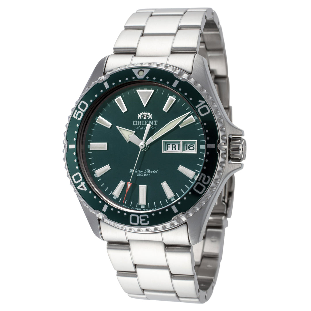 title:Orient Men's RA-AA0004E19B Sport Kamasu Mako III 42mm Manual-Wind Watch;color:Green Dial Silver Band
