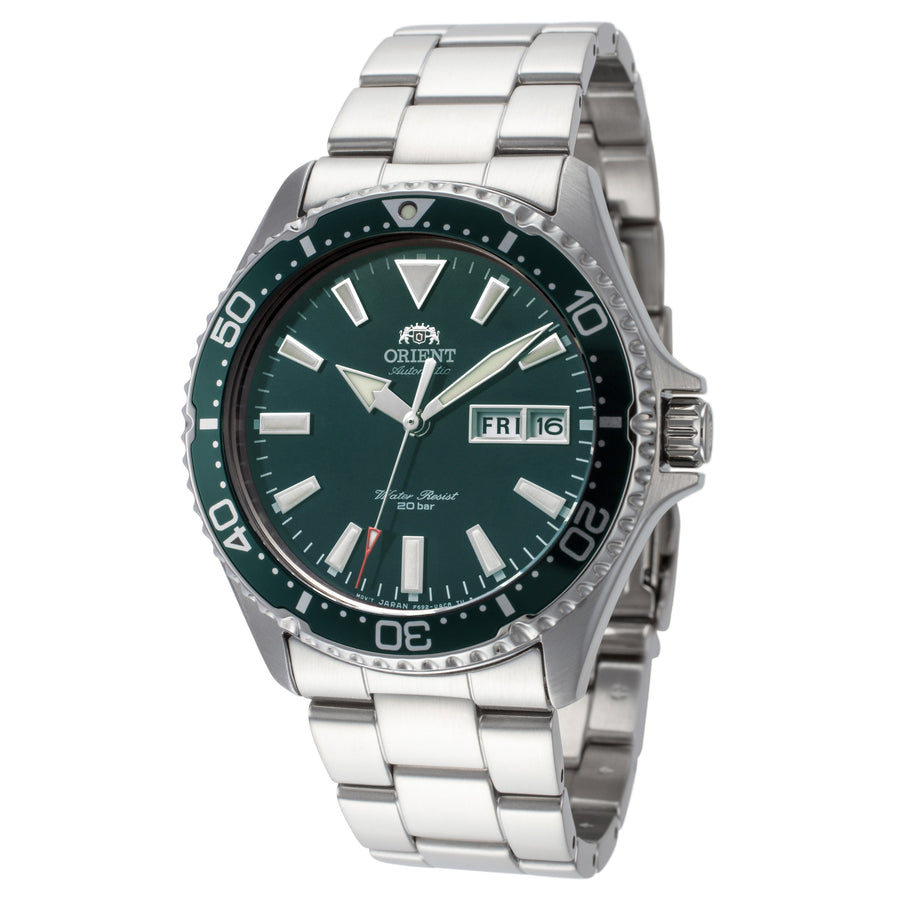title:Orient Men's RA-AA0004E19B Sport Kamasu Mako III 42mm Manual-Wind Watch;color:Green Dial Silver Band