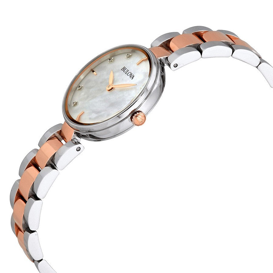 title:Bulova Women's 98P147 Classic 27mm Quartz Watch;color:Mother-of-Pearl Dial Silver and Rose Gold Band