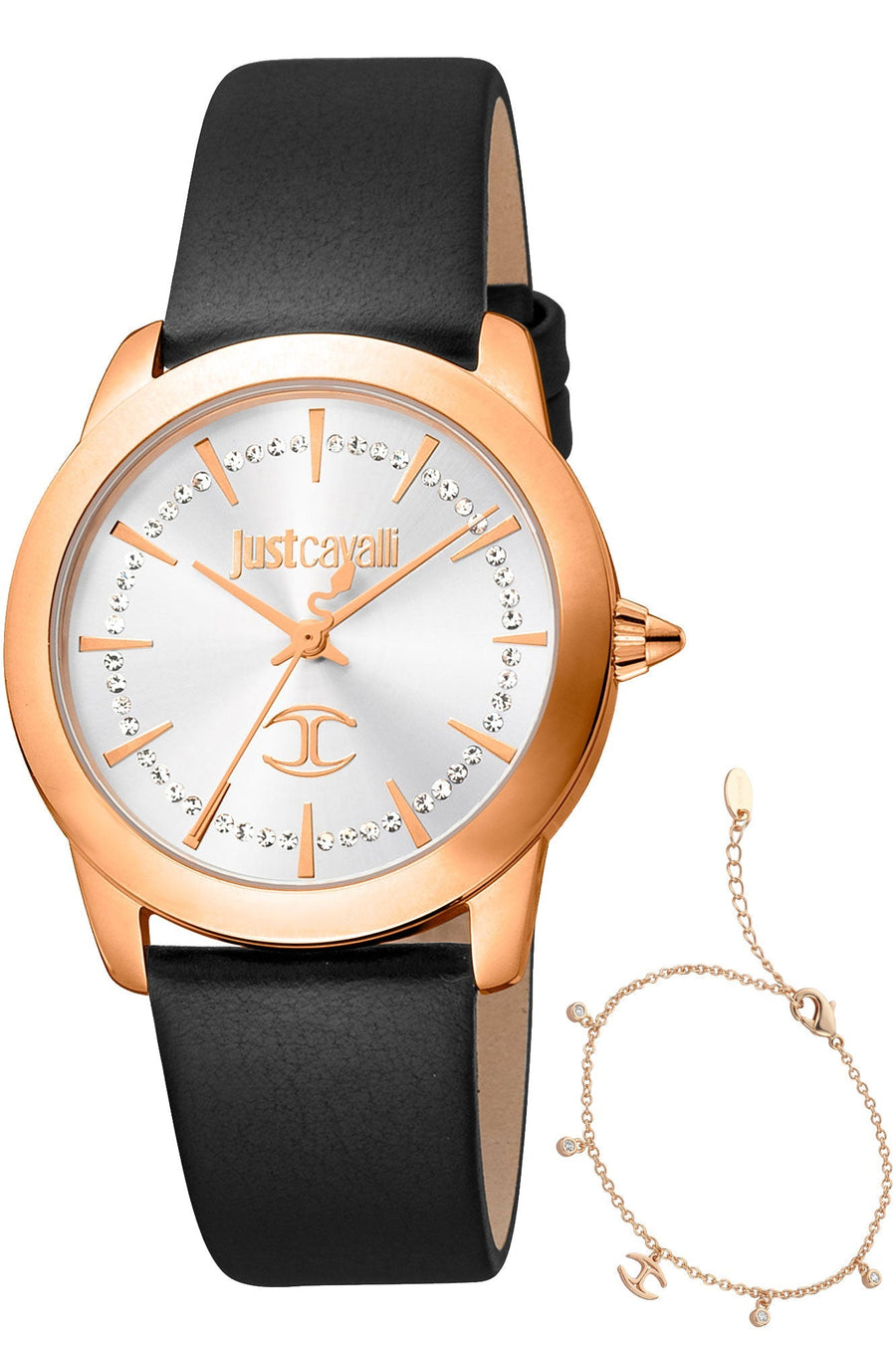 title:Just Cavalli Women's SET Glam Creazione JC1L211L0035 34mm Quartz Watch;color:Silver Dial Black Band