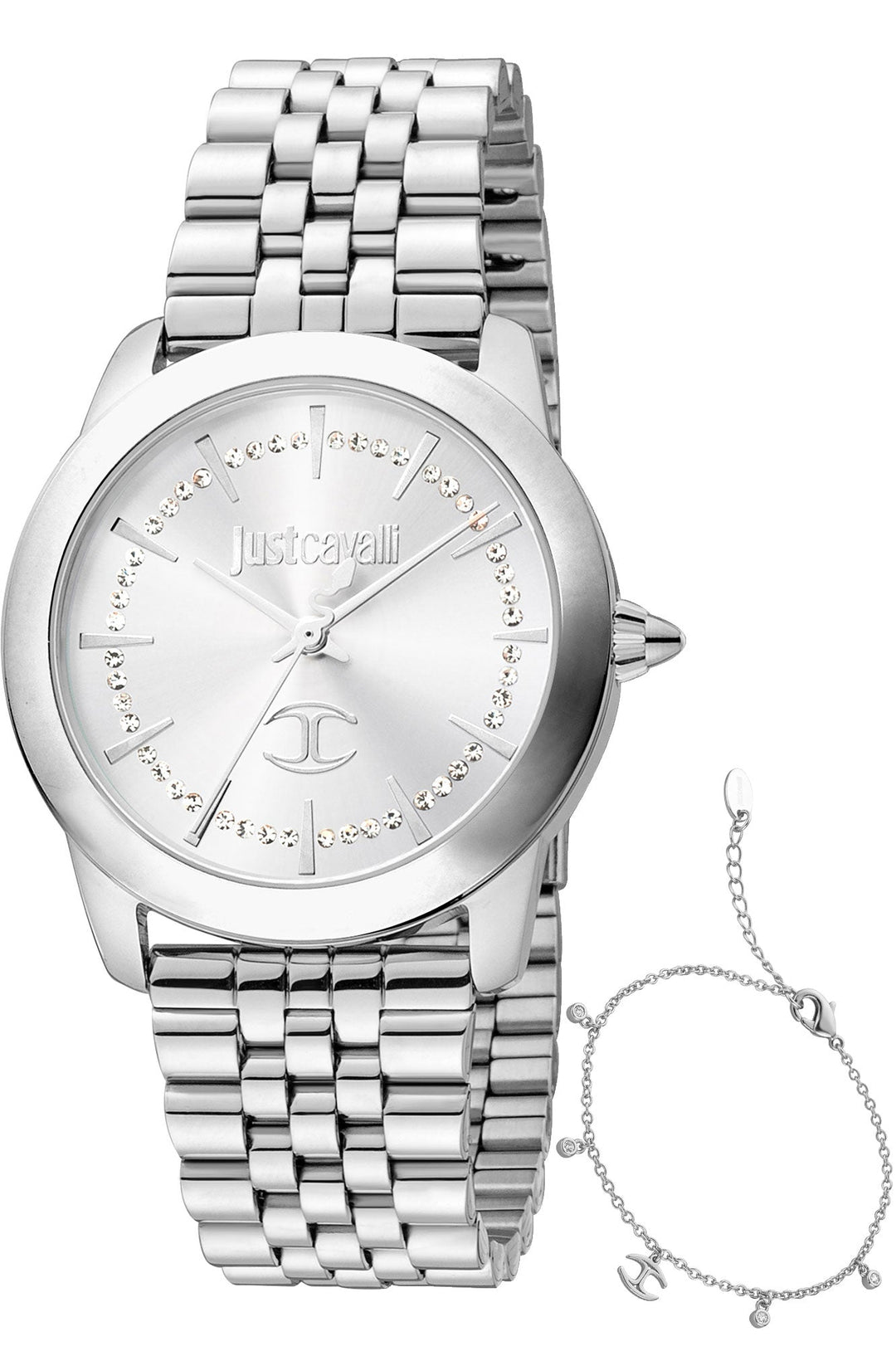 title:Just Cavalli Women's SET Glam Creazione JC1L211M0045 34mm Quartz Watch;color:Silver Dial Silver Band