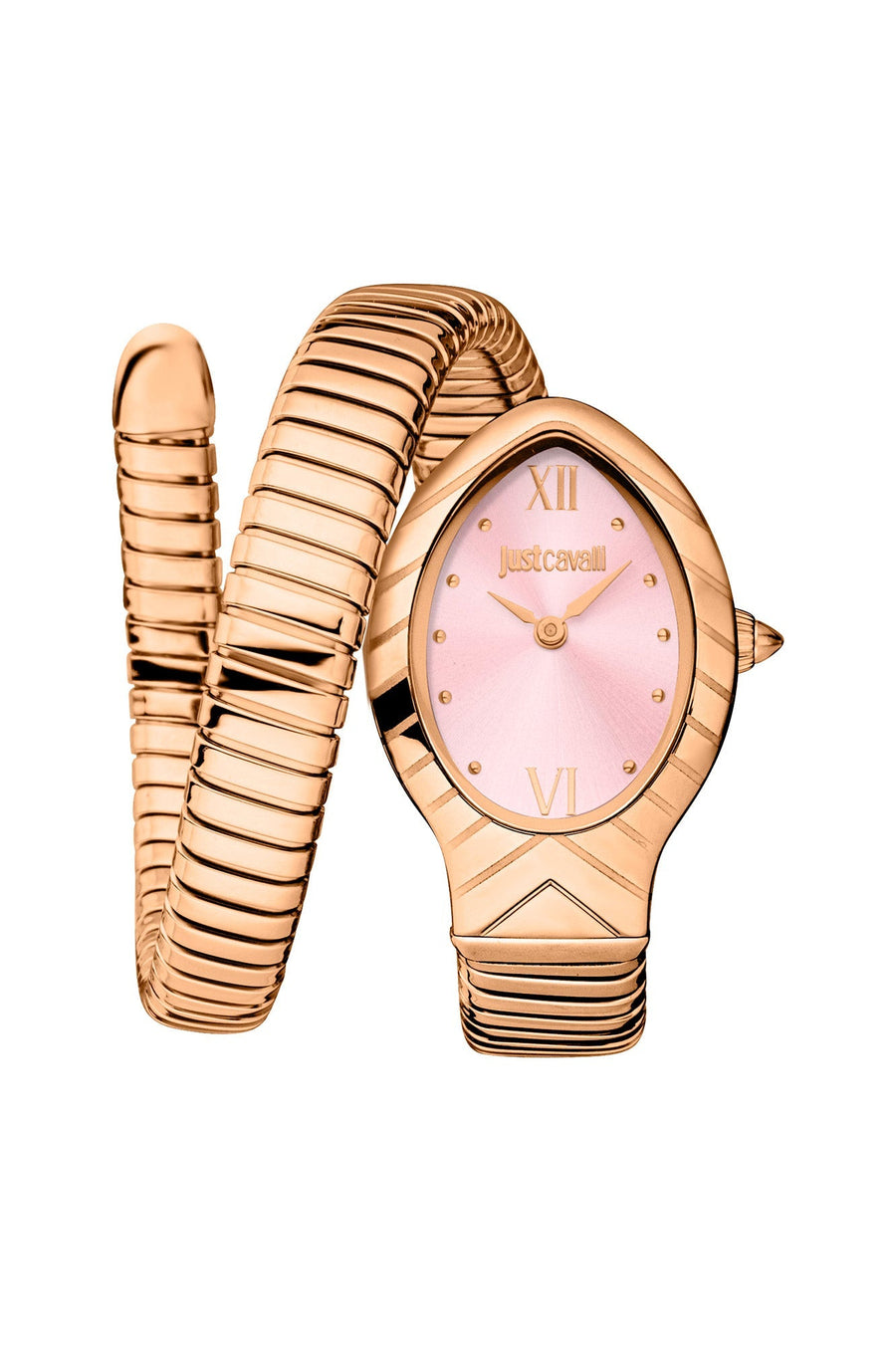 title:Just Cavalli Women's Signature Snake Classico JC1L247M0045 23mm Quartz Watch;color:Pink Dial Rose Gold Band