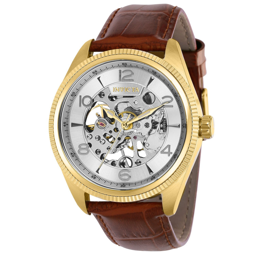 title:Invicta Men's IN-37933 43mm Silver Dial Manual-Wind Watch;color:Silver Dial Brown Band