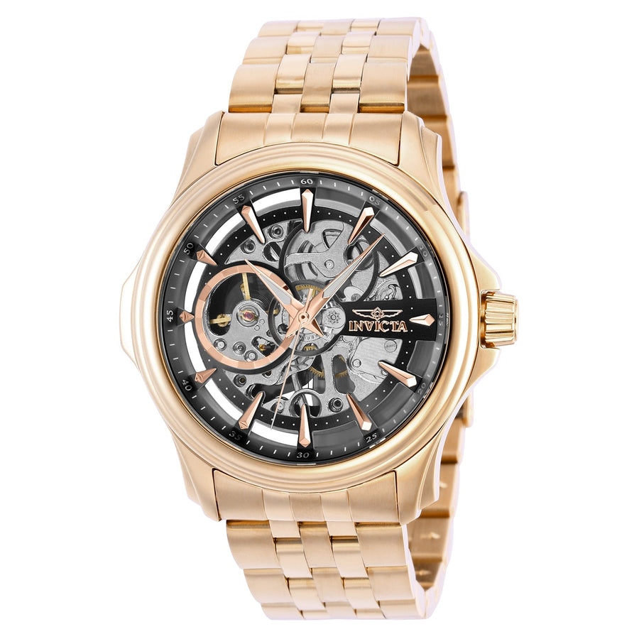 title:Invicta Men's IN-37947 42mm Black Dial Manual-Wind Watch;color:Black Dial Rose Gold Band