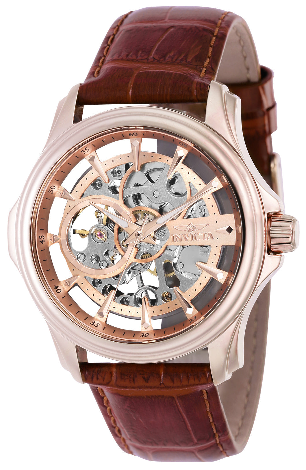 title:Invicta Men's IN-37950 42mm Rose Gold Dial Manual-Wind Watch;color:Rose Gold Dial Brown Band