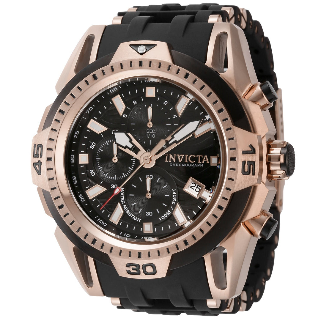 title:Invicta Men's IN-43836 52mm Black Dial Quartz Watch;color:Black and Rose Gold