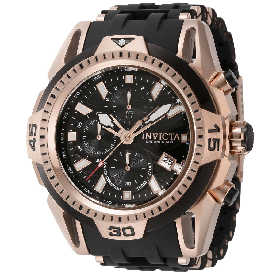 title:Invicta Men's IN-43836 52mm Black Dial Quartz Watch;color:Black and Rose Gold