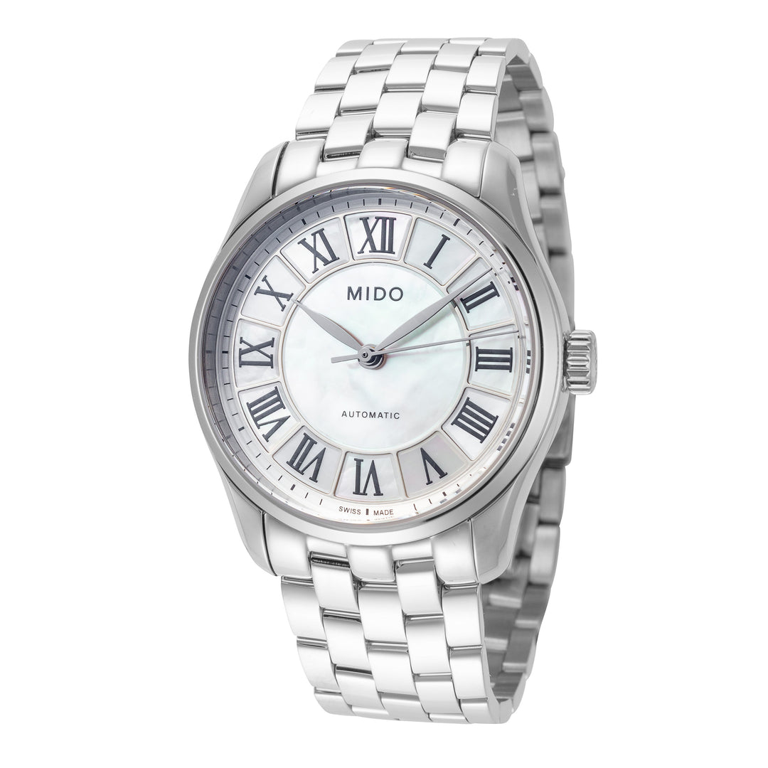 title:Mido Women's M0242071111000 Belluna II 33mm Automatic Watch;color:Mother-of-Pearl Dial Silver Band